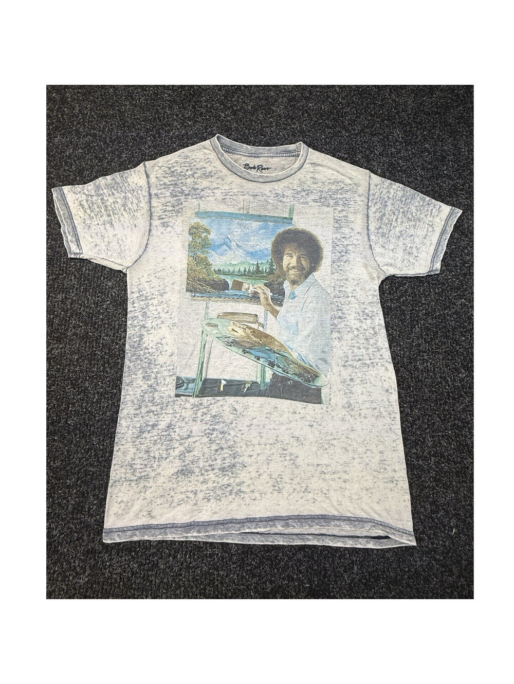 Bob Ross Gray White Graphic Print Short Sleeve Crew Neck T-Shirt Men's Size M
